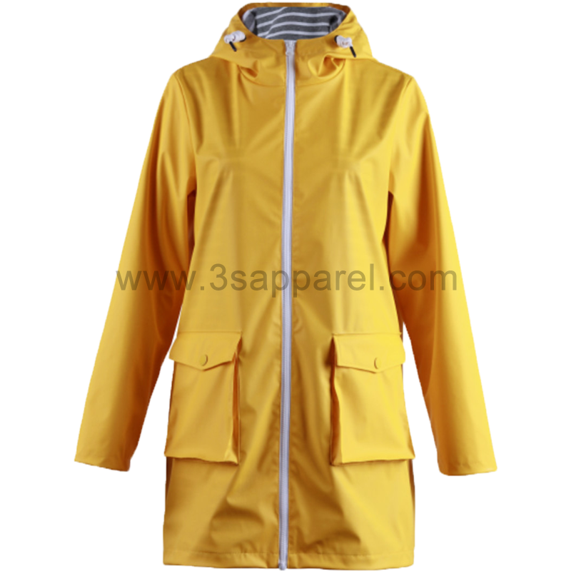 Lady's PU rain coat with jersy lining/ eko-tex100