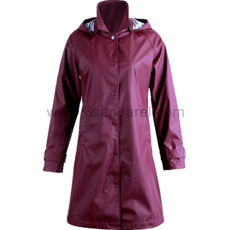 Ladies PU raincoat with jersey lining/ welded seam/ waterproof